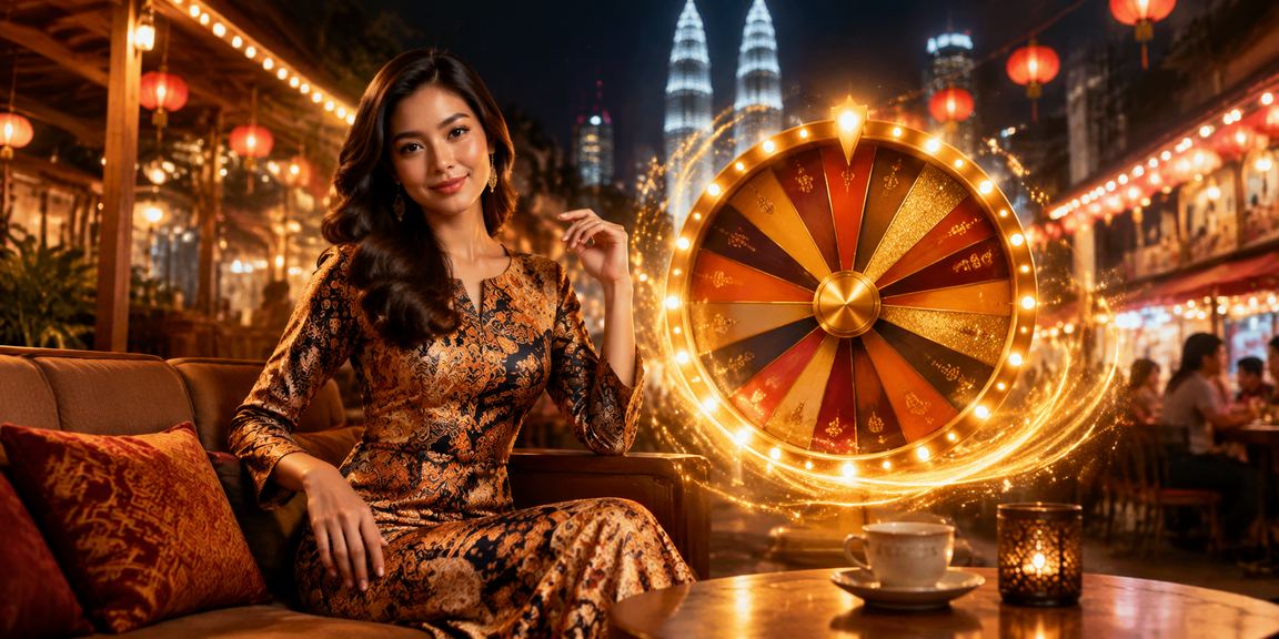 Ilustrasi cabutan bertuah Kuala Lumpur dengan corak batik dalam gaya kasino Malaysia
